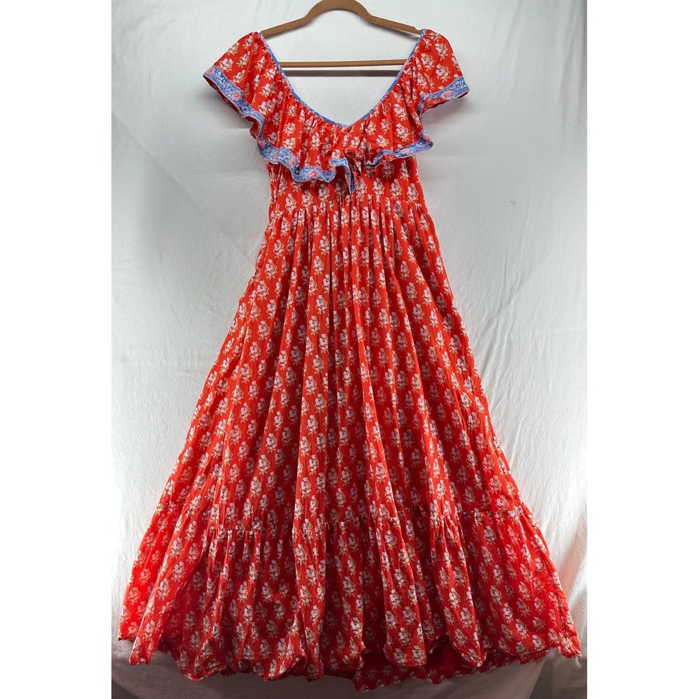 J.Crew Red Floral Tiered Maxi Dress Ruffle V-Neck Boho Cottagecore Womens 8 - Picture 3 of 15